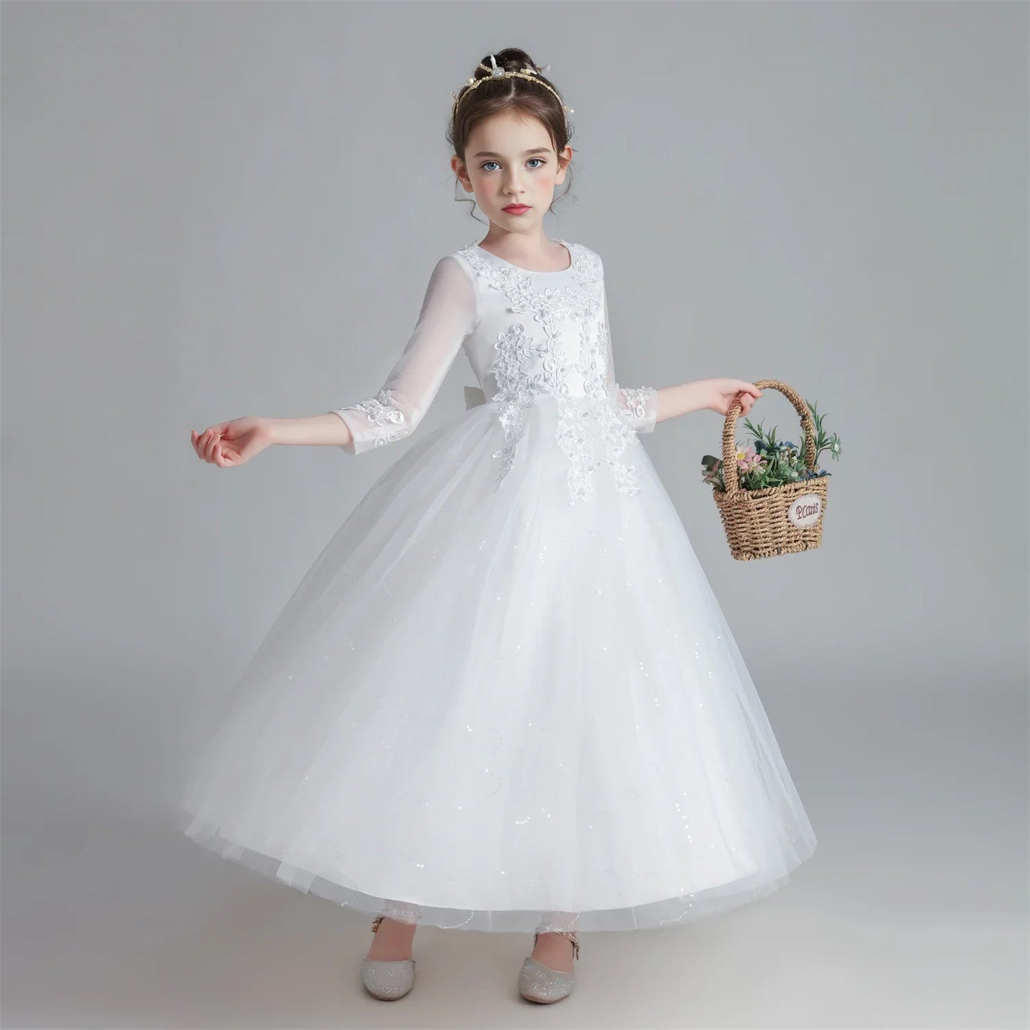 Princess Dress Girls' Pengpeng Yarn Spring/Summer New Long Sleeve Fashionable Children's Performance