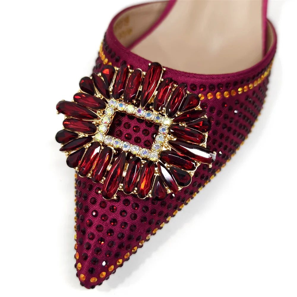 Sapatos Elegantes de Festa Femininos Nigerianos com Salto Médio e Bolsa Combinando – Calçados da Moda de Bico Fino para Ocasiões Especiais