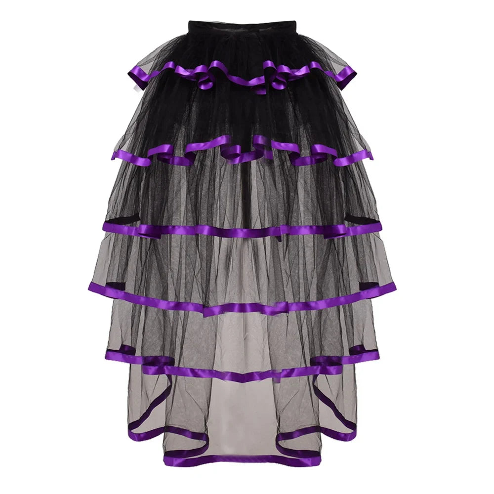Women Punk Puffy Ruffle Tutu Bustle Skirts Sexy Steampunk Cocktail Party Tie-on Overskirt Gothic Tulle Skirt for Female