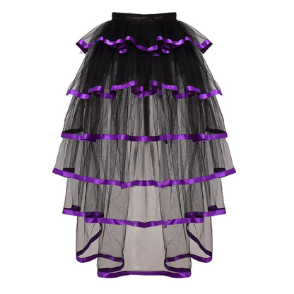 Women Punk Puffy Ruffle Tutu Bustle Skirts Sexy Steampunk Cocktail Party Tie-on Overskirt Gothic Tulle Skirt for Female