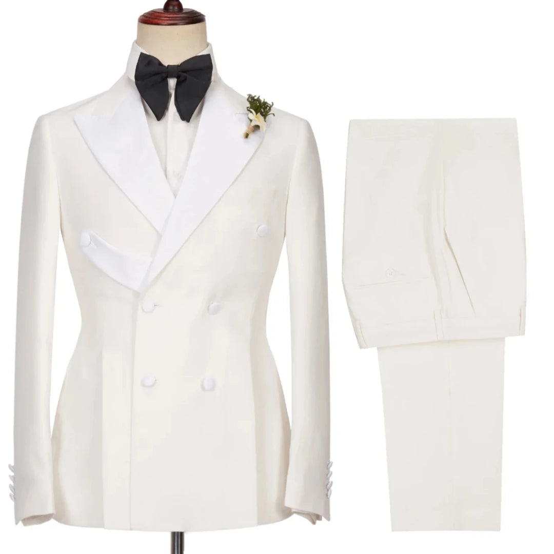 Men Suit 2 Pieces Black With Bright Lapel Double Button For Wedding Groom Banquet Work Birthday Business Daily Jacket And Pants