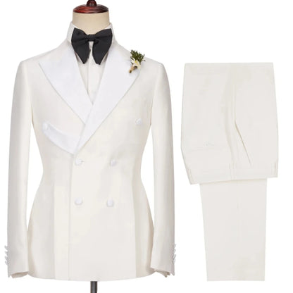 Men Suit 2 Pieces Black With Bright Lapel Double Button For Wedding Groom Banquet Work Birthday Business Daily Jacket And Pants