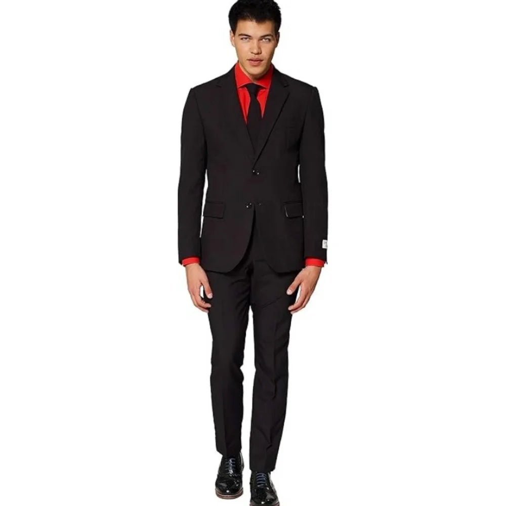 Men's 2-Piece Slim Fit Suit Set Breathable Polyester Wedding Groomsmen Formal Suit with Black Tie Option