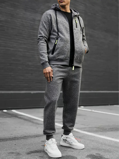 New Men's Casual Sportswear Autumn Solid Color Daily Sweatshirts Sweatpants Jogging Tracksuit Zipper Hooded Jacket and Pants Set