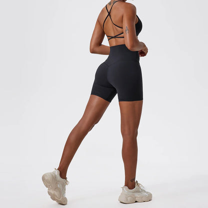 Two Pieces Yoga Set Women Gym Shorts Sports Suit Female Soften Skin-Friendly Activewear Beauty Back Women Sportswear