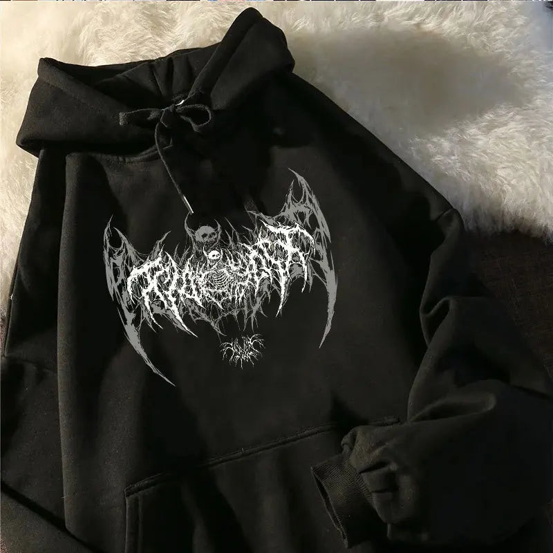 Skull Graphic Printed Long Sleeve Men Hooded Women's Sweatshirt Gothic Top Black Punk Style Fashion Cool Girl Unisex Hoodie