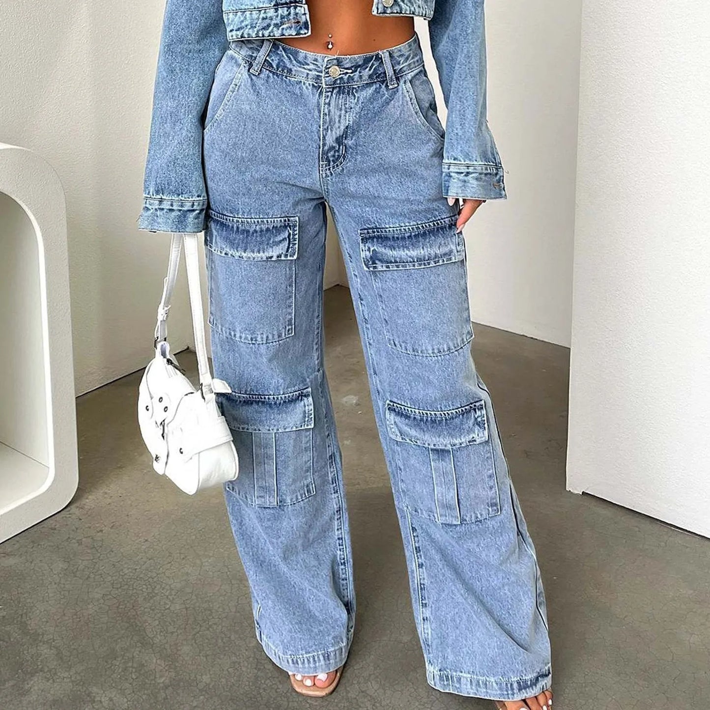 Wide Leg Mid-Low Waist Jeans