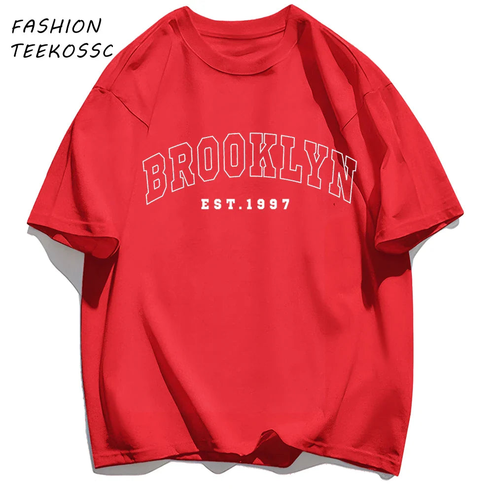 Brooklyn Est 1997 City Usa Printing Men T-Shirt Summer Casual T Shirts All-Match Crewneck Tops Oversized Soft Streetwear