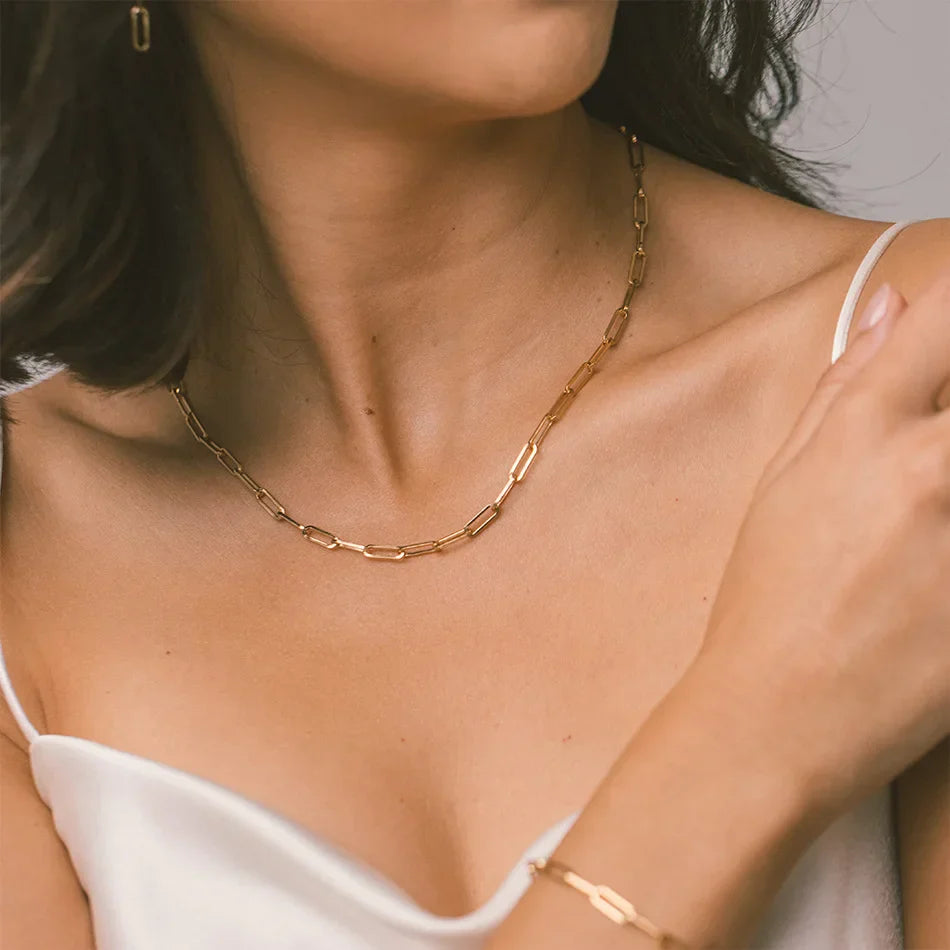 Fashion Paperclip Link Chain Women Necklace Stainless Steel Gold Color Chain Necklace For Women Men Jewelry Gift