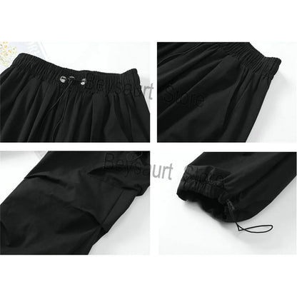 Streetwear 2025 New Spring Harem Multicolored Casual Pants Men Elastic Waist Solid Color Cargo Pants Multi Pocket Baggy Pants