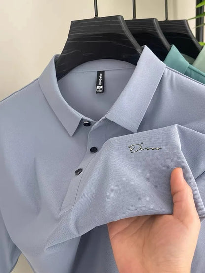 Summer new high-quality ice silk fabric comfortable polo shirt fashionable high-end mens exquisite badge breathable short sleeve