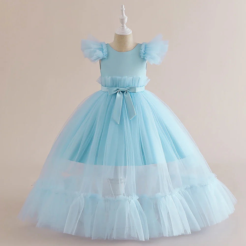 Summer Baptism Bridesmaids Girls Party Dresses Elegant Tulle Wedding Birthday Princess Prom Dress Girl First Communion Vestidos