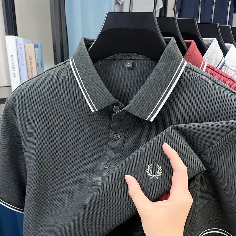 100% pure cotton embroidered new men's casual short sleeved polo shirt, fashionable, breathable, comfortable and versatile top