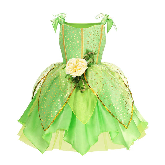 Girls TinkerBell Costume Halloween Costume Green Fancy Dress Fairy Princess Cosplay Carnival Party Costume