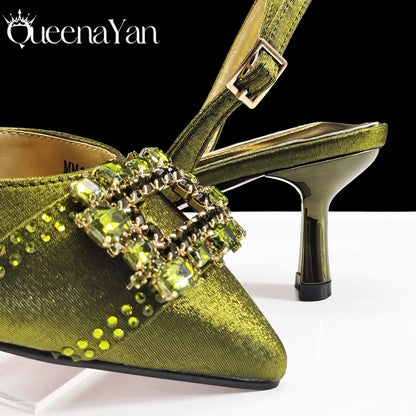 Elegant Noble Party Wedding Shoes And Bag Pointed Toe Decorated With Rhinestone Women Heel Shoes