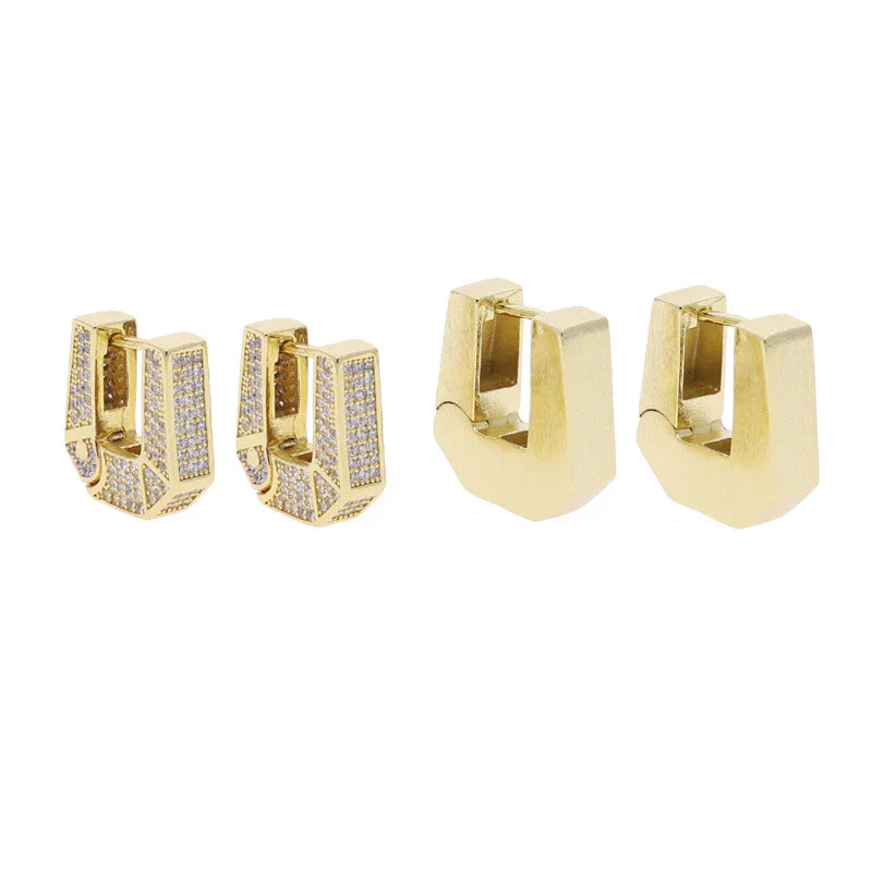 Plain Brushed Micro Paved 5A Cubic Zirconia CZ Sparking Gold Color Geometric 2025 New Women Hoop Earring