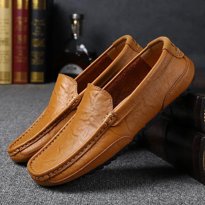 Genuine Leather Men Casual Shoes Luxury Brand Breathable Slip on Black Driving Shoes Soft Men Loafers Moccasins Plus Size 37-47