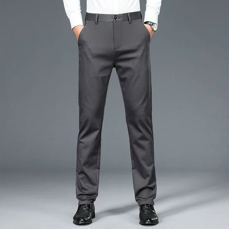 Business Formal Mens Casual Pants Autumn Winter Fashion Anti-wrinkle Straight Stretch Trousers Male Office Classic Suit Pants