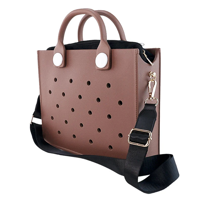 Large Leather Shoulder Bag Handbag Tote Bag Storage for Women Casual Waterproof Beach Bag Hole Fit Charm Fashion Storage Bag