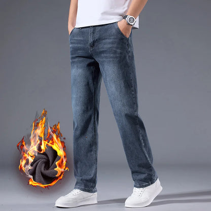 New Men's Light Business Micro Stretch Straight Fit Denim Pants Vintage Distressed All Season Wearable Long Pants