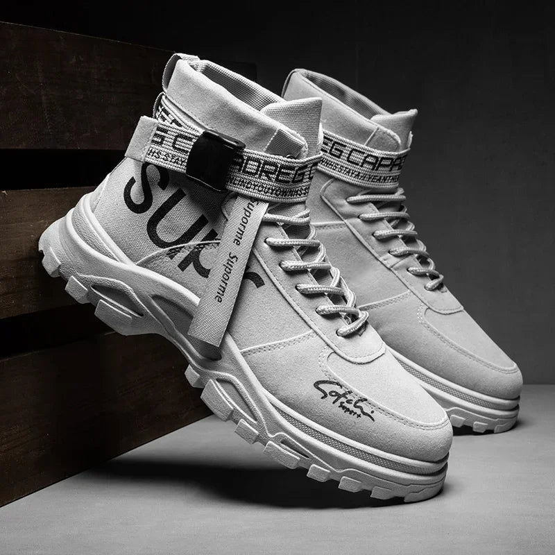 Cloth Men Boots High Top Ankle Boots British Style Men Casual Shoes Outdoor Breathable Walking Sneakers Comfortable Work Boots