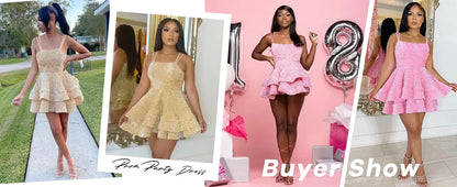 Sequin Short Square Neck Homecoming Dress for Teen Sparkly Prom Dress Sweet 16 Photo Shoot Cocktail Gowns Graduation Dress