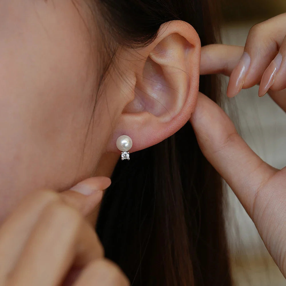 with Certificate 3mm Moissanite Diamond Stud Earrings with Pearl 925  Silver Plated 18k Gold Ear Studs for Women Fine Jewelry