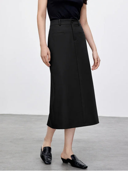 Retro Straight Tube Midi Skirt For Women Spring 2026 Preppy Style High Waist Slimming Split Mid Length Skirt 151Q59211