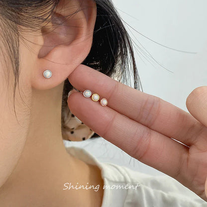 925 Sterling Silver Simple Luxury Opal Screw Bead Stud Earrings for Women Fashion Ear Bone Piercing Jewelry Accessories