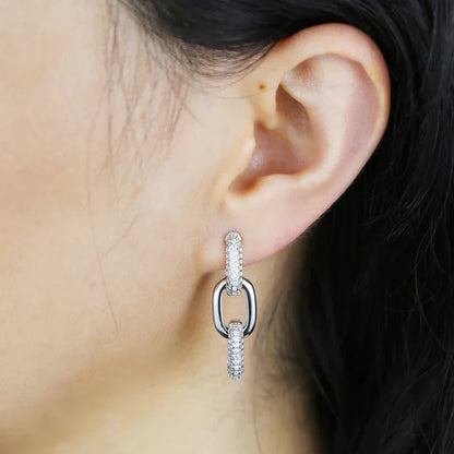 Korean Style Fashion Paper Clip Designer Jewelry Hoop Dangle Earrings for Women Cubic Zirconia Gold Platinum Plated Color