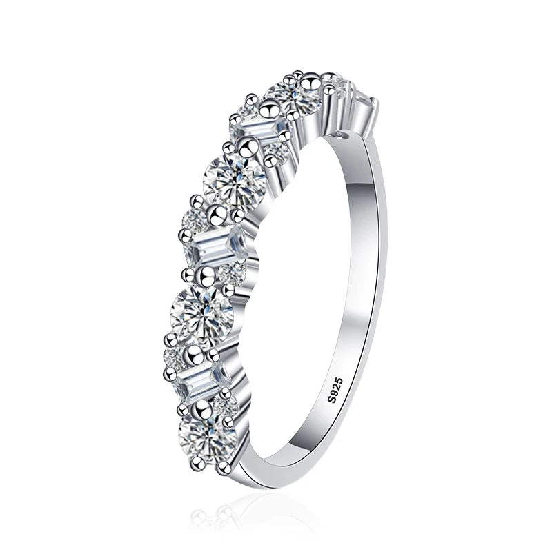 Emerald Cut Round Cut Full Moissanite Ring for Women Sparkling 925 Sterling Silver Lab Diamond Wedding Band Fine Jewelry