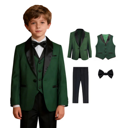 High Quality Boys Formal Suit 4 Pieces Green Party Dresswear for Kids Toddler 3-14 Years Jacket Pants Vest Bowtie Fast Shipping