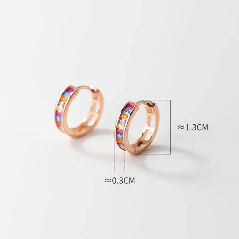 925 Sterling Silver Fashion European Colored Zircon Circle Huggies Hoop Earrings for Women Elegant Gold Wedding Jewelry