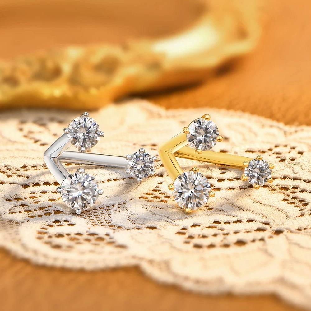 Three Stone Open Bypass Rings 925 Sterling Silver Round Cut Moissanite Women Ring Dainty Personalized Jewelry for Party