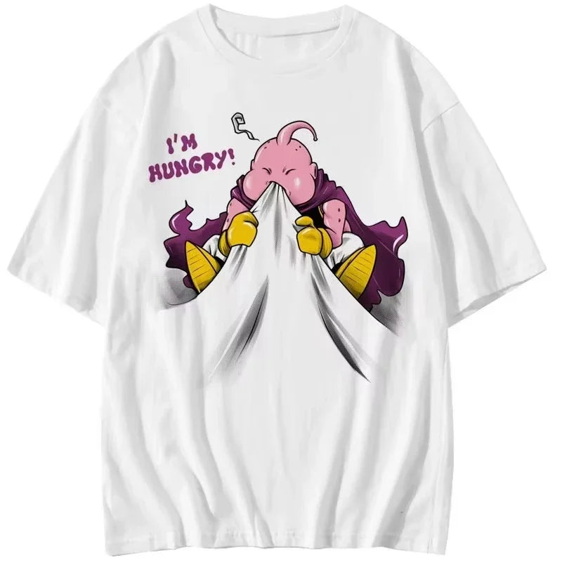 T-Shirt 2025 Summer Men's New Loose Version Street Clothing Casual Majin Buu Cartoon Printed Parent Child Top