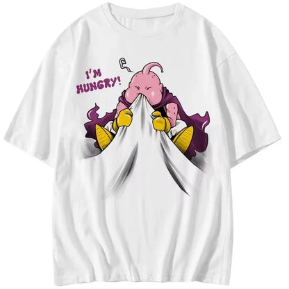 T-Shirt 2025 Summer Men's New Loose Version Street Clothing Casual Majin Buu Cartoon Printed Parent Child Top