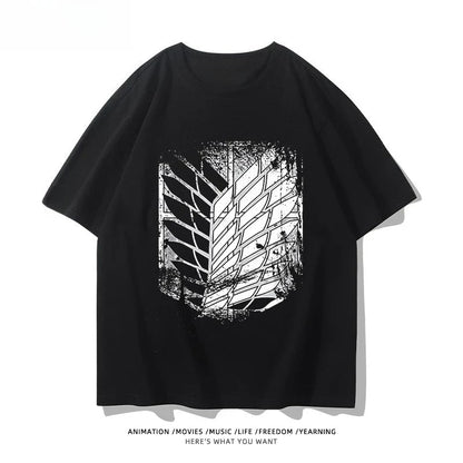 Wings of Liberty Printed Short Sleeve T-shirt Men's and Women's Fashion Loose Cotton Top