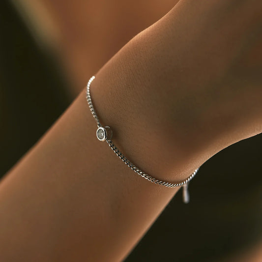 0.25CT Moissanite Bezel Setting Bracelet For Women Diamond 925 Sterling Silver Elegant Chain Bracelet Wedding Jewelry