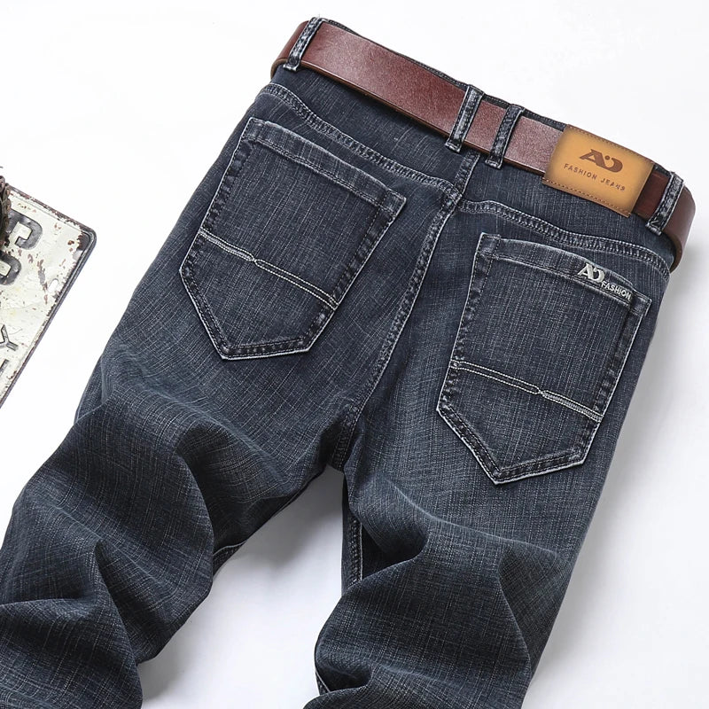 2026 Brand New Men  Straight Blue Gray Jeans Business Fashion Classic Style Cotton Stretch Denim Pants Male Brand Trousers