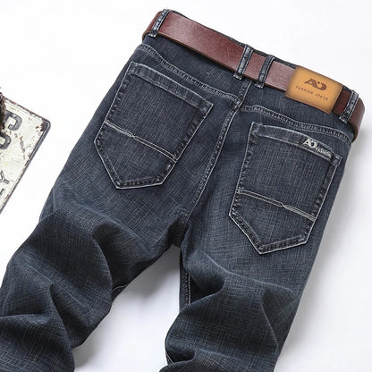 2026 Brand New Men  Straight Blue Gray Jeans Business Fashion Classic Style Cotton Stretch Denim Pants Male Brand Trousers