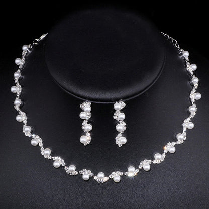 Silver Color Pearl Crystal Bridal Jewelry Sets Wave Shape Choker Necklace Earrings Sets for Women Wedding Jewelry Sets