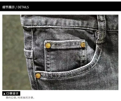 Spring and Autumn New Fashion Trend Print Retro Straight Leg Sports Denim Pants Men's Casual Slim Breathable High-Quality Jeans