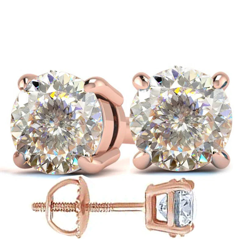 100% S925 silvery Portuguese cut D moissanite screw back 4 prong stud earring for women golden plated yellow golden plated  GRA