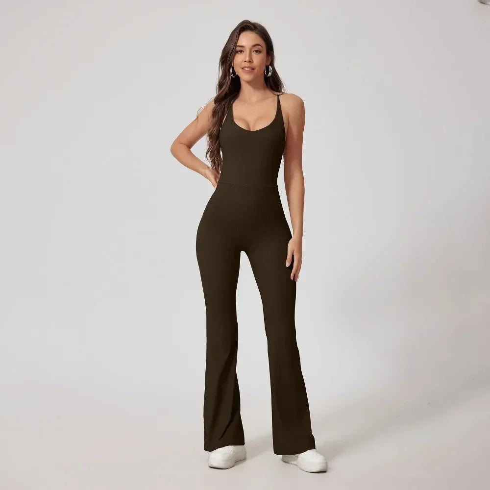 Seamless Yoga Jumpsuit Sets Beautiful Back Tight Hip Lift Trousers Micro Flared Trousers Outdoors Sports Fitness tracksuit Woman