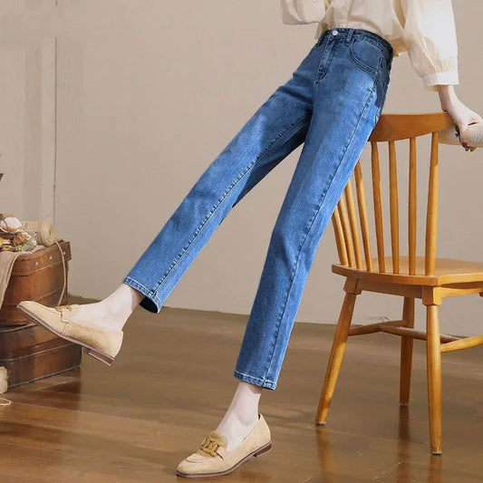 Vintage High-waisted Straight-leg Jeans For Women