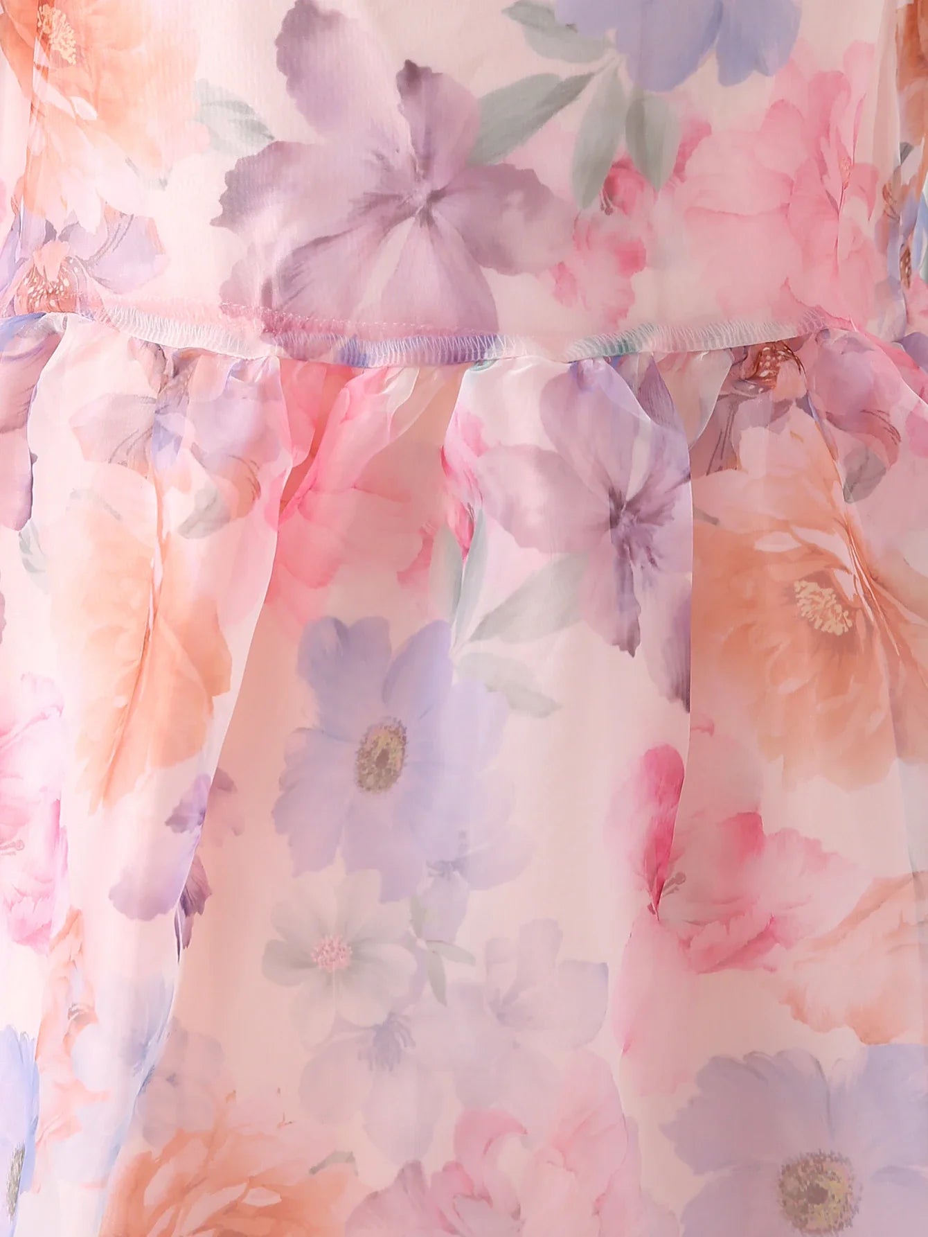 Summer New Girl Bubble Sleeve Colorful Flower Printed Princess Dress Cute Fashion Dress