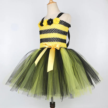 Baby Girls Flower Honeybee Costumes for Kids Yellow Black Little Bee Tutu Dress with Wings Children Birthday Halloween Outfits