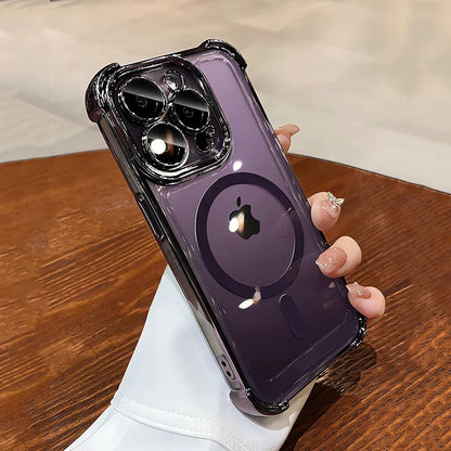 Plating Shockproof Airbag Magsafe Wireless Charge Case For iPhone 17 Air 16 15 14 13 12 Pro Max Anti Shock Proof Magnetic Covers