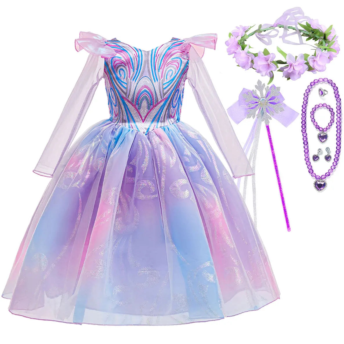 Wicked For Good‌ Girls Cosplay Purple Witch Glinda Princess Cute Dress + Accessories Birthday Party Performance Set