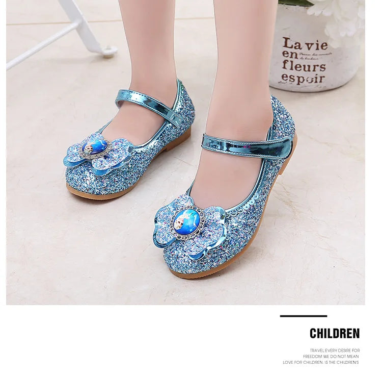 Frozen Girls Princess Shoes Spring and Autumn Flat Paillette Shoes Children's Soft Sole Baby Casual Shoe Party Shoes